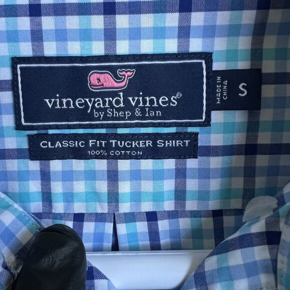 Vineyard Vines Mens S Gingham Blue Teal Plaid Classic Fit Tucker Shirt Preppy - Picture 1 of 12